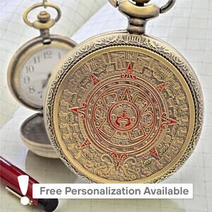 Aztec Sun Calendar Pocket Watch – Personalized Ancient Solar Design Explorer